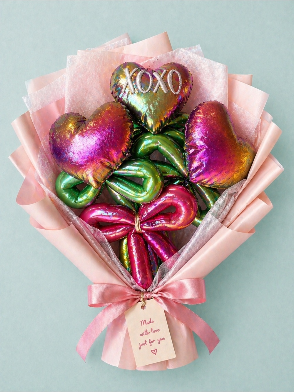 🧸 2/$45 🌹WAY TO CELEBRATE NWT Pink Heart Plush Bouquet Gift + Wrap Service
